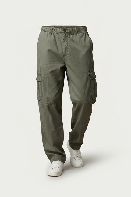 Pantalon Baggy Vert Kaki Coton Cargo Ample - vue 3