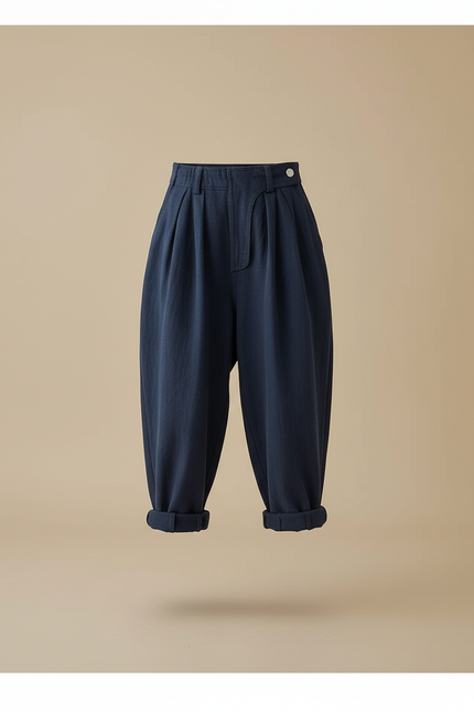 Pantalon Baggy Bleu Marine Ample Plissé Coton Enfant - vue 3
