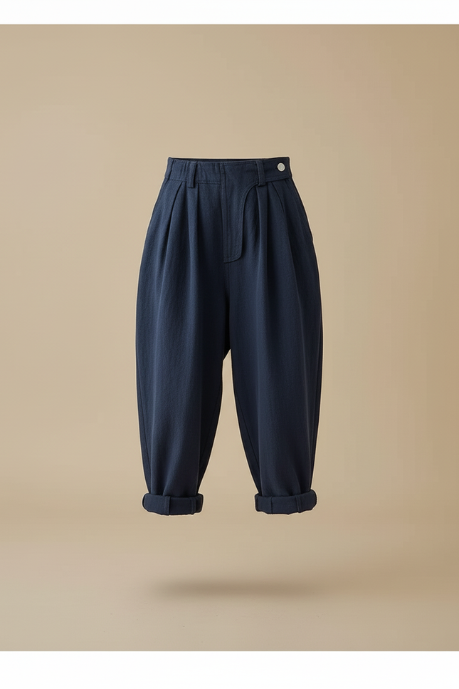 Pantalon Baggy Bleu Marine Ample Plissé Coton Enfant - vue 3