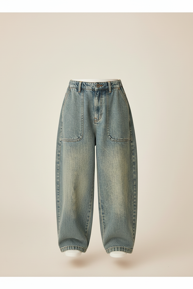 Pantalon Baggy Jean Bleu Délavé Ample Enfant - vue 3