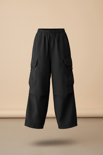 Pantalon Baggy Noir Ample Cargo Décontracté Enfant - Polyester - vue 3