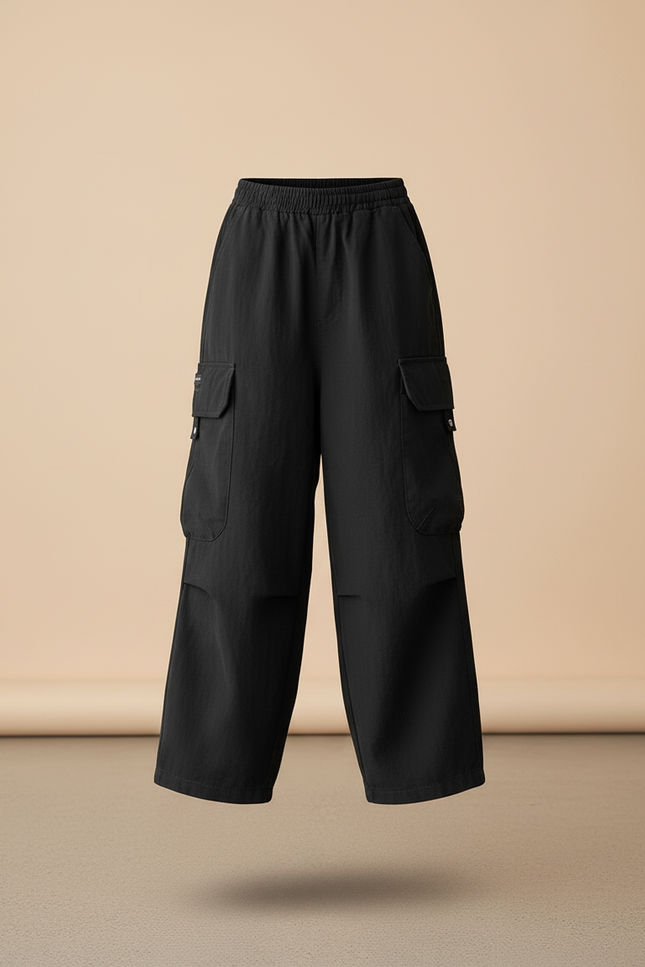 Pantalon Baggy Noir Ample Cargo Décontracté Enfant - Polyester - vue 3
