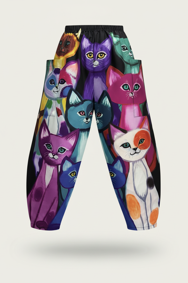 Pantalon Baggy Imprimé Chats Colorés Ample Fluide - Polyester - vue 3