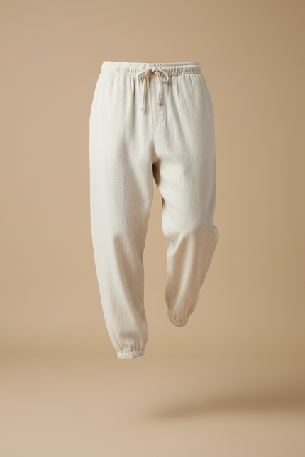 Pantalon Baggy Lin Beige Ample Cordon Homme - vue 3