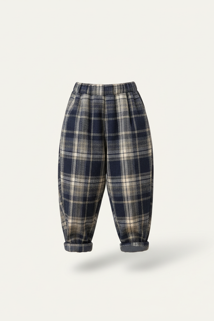 Pantalon Baggy Carreaux Écossais Bleu Marine Ample Enfant - Tweed - vue 3