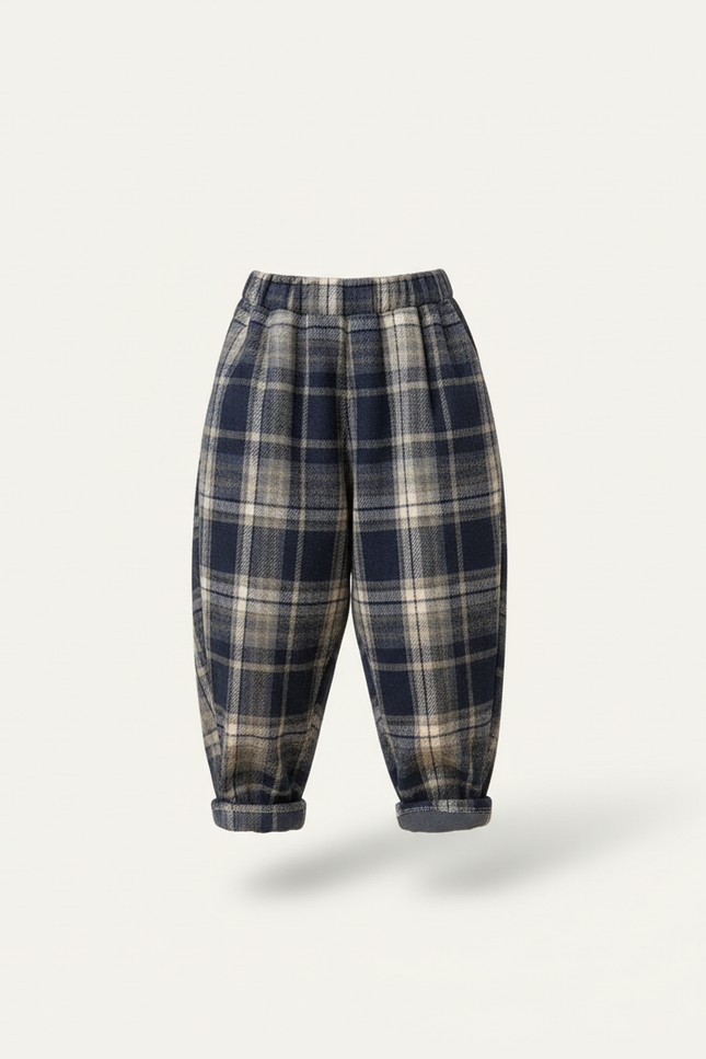 Pantalon Baggy Carreaux Écossais Bleu Marine Ample Enfant - Tweed - vue 3