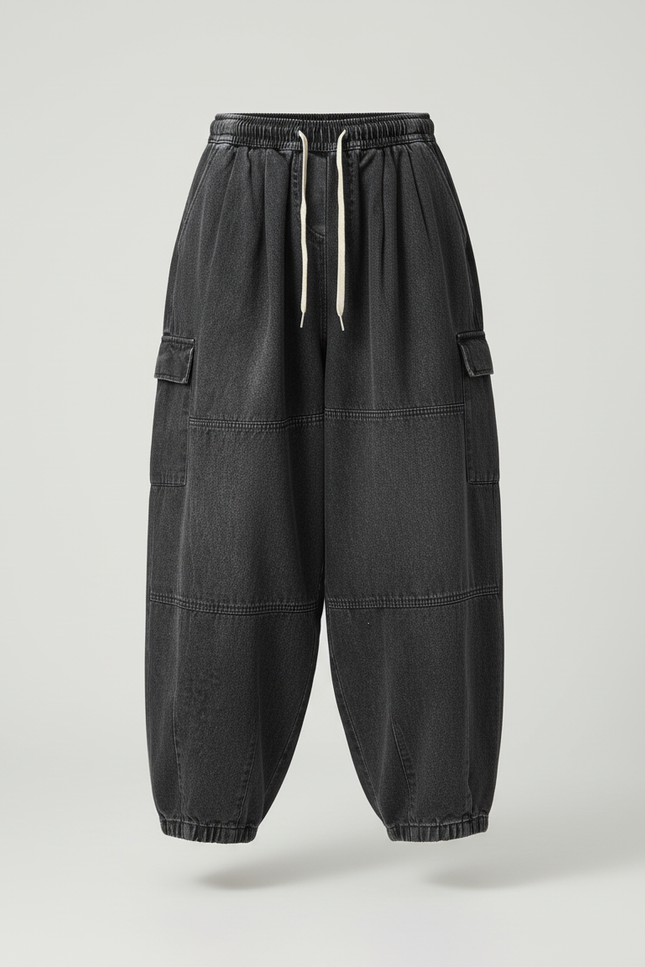 Pantalon Baggy Noir Cargo Ample Décontracté Homme - Jean - vue 3