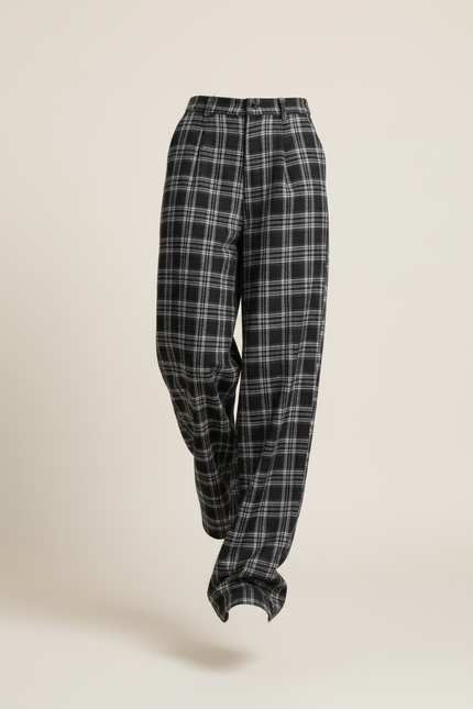 Pantalon Baggy Plaid Noir Blanc Ample Femme - Imprimé Laine - vue 3