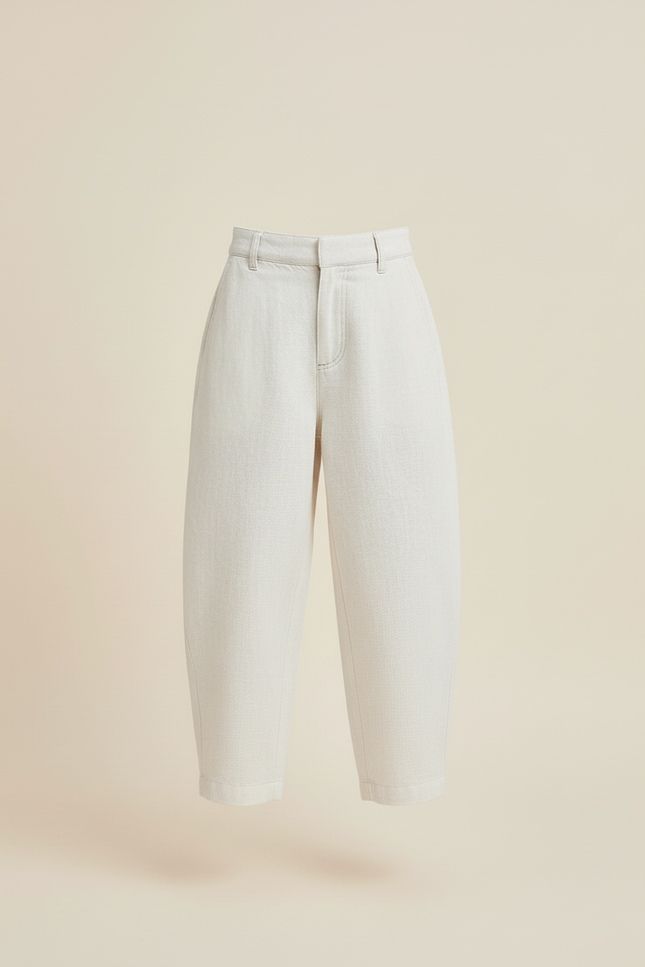 Pantalon Baggy Crème Lin Ample Décontracté Enfant - Beige - vue 3