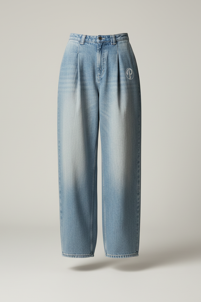 Pantalon Baggy Jean Bleu Ample Plissé Y2K - vue 3