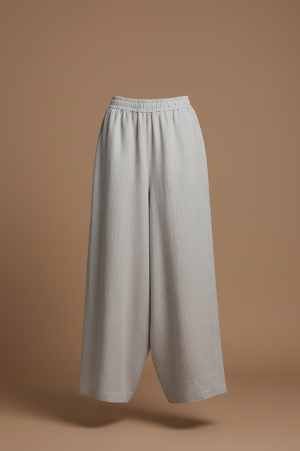 Pantalon Baggy Lin Ample Gris Clair Fluide Femme - vue 3