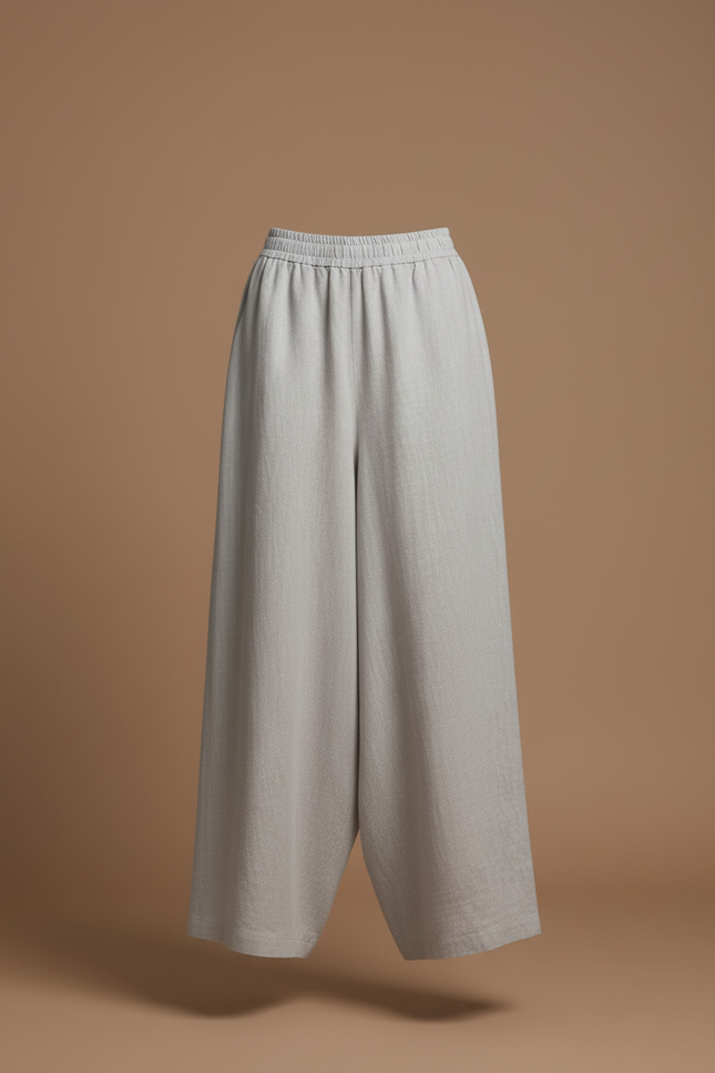 Pantalon Baggy Lin Ample Gris Clair Fluide Femme - vue 3