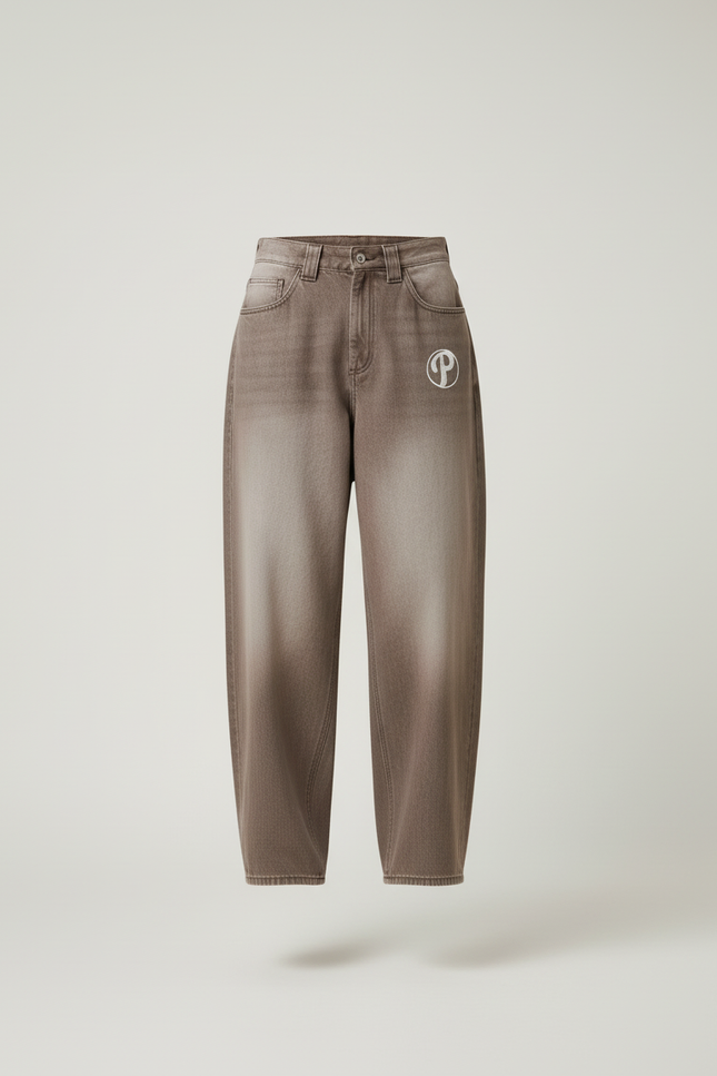 Pantalon Baggy Marron Délavé Ample Brodé Streetwear Homme - Jean - vue 3