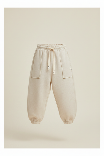 Pantalon Baggy Crème Ample Molletonné Élastiqué Enfant - Beige - vue 3