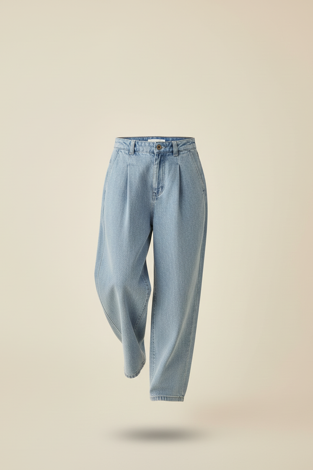 Pantalon Baggy Jean Bleu Ample Plissé Confortable - vue 3
