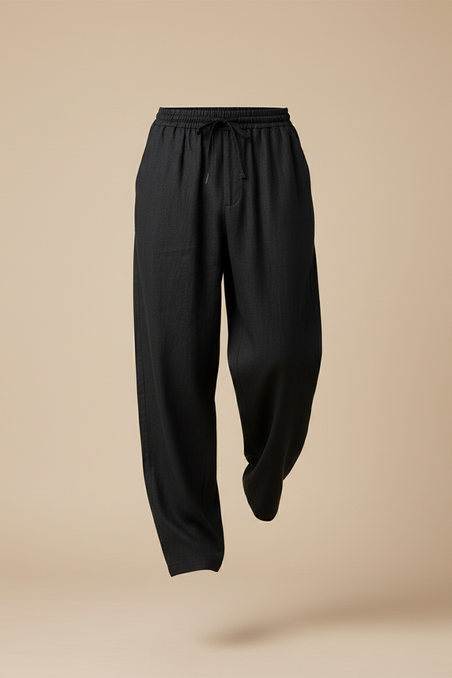 Pantalon Baggy Noir Lin Ample Cordon Décontracté Homme - vue 3