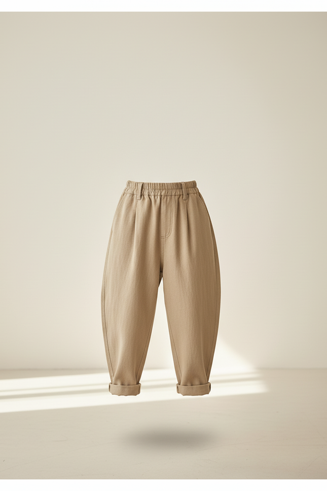 Pantalon Baggy Enfant Ample Décontracté Beige Coton - vue 3