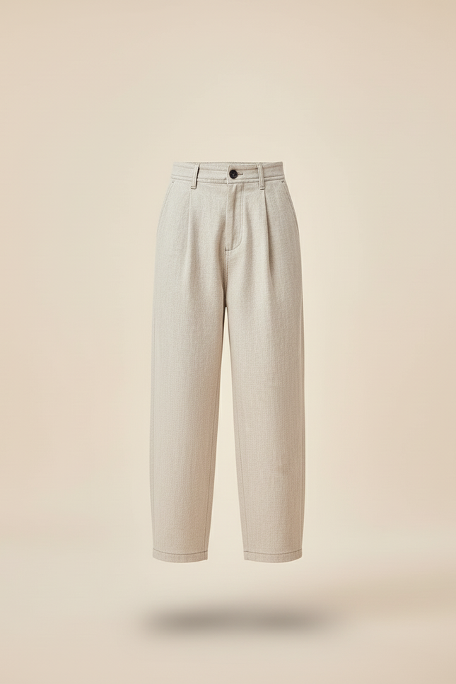 Pantalon Baggy Beige Lin Plissé Décontracté Garçon - vue 3