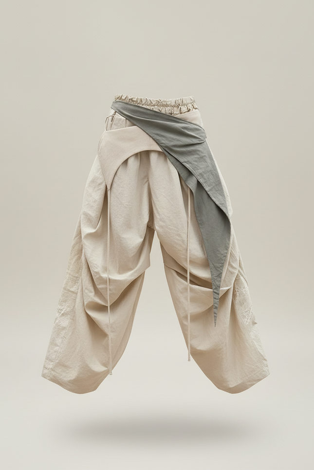 Pantalon Baggy Beige Ample Plissé Décontracté Coton - vue 3