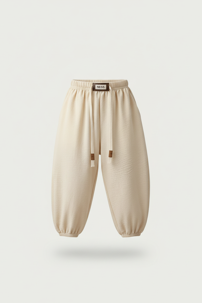 Pantalon Baggy Beige Ample Coton Enfant Sport - vue 3