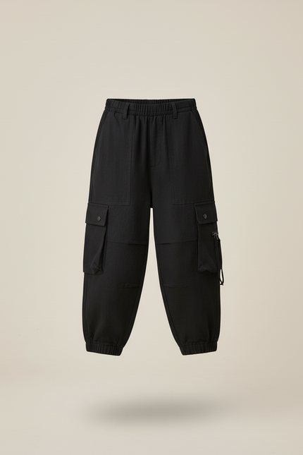 Pantalon Baggy Noir Ample Cargo Enfant Décontracté - Toile - vue 3