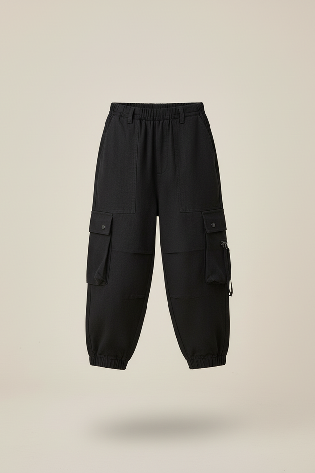 Pantalon Baggy Noir Ample Cargo Enfant Décontracté - Toile - vue 3
