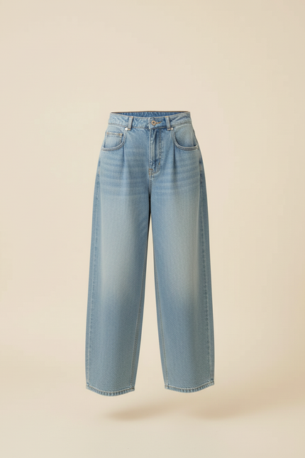 Pantalon Baggy Denim Ample Clair Taille Haute - Bleu Jean - vue 3