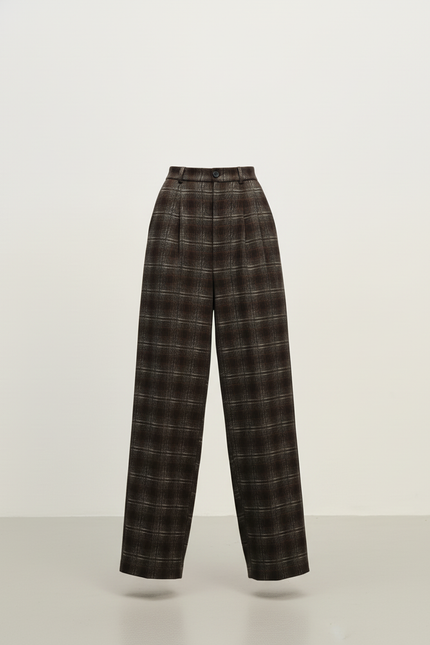 Pantalon Baggy Marron Plaid Ample Décontracté Fluide - Tweed - vue 3