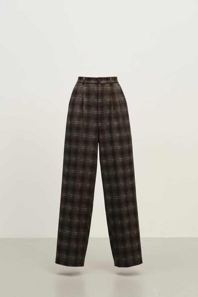 Pantalon Baggy Marron Plaid Ample Décontracté Fluide - Tweed - vue 3