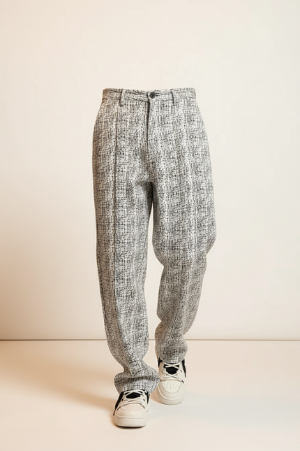 Pantalon Baggy Blanc Noir Chiné Ample Décontracté Homme - Gris Tweed - vue 3