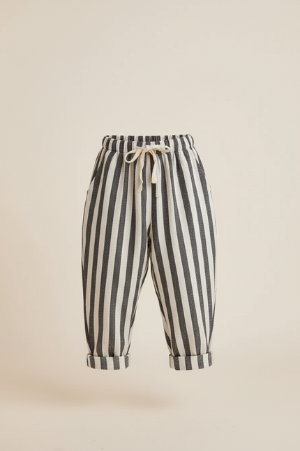 Pantalon Baggy Rayé Noir Blanc Coton Ample Enfant - Multicolore - vue 3