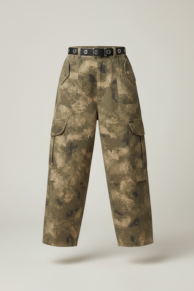 Pantalon Baggy Camouflage Ample Cargo Enfant Tendance - Kaki Toile - vue 3