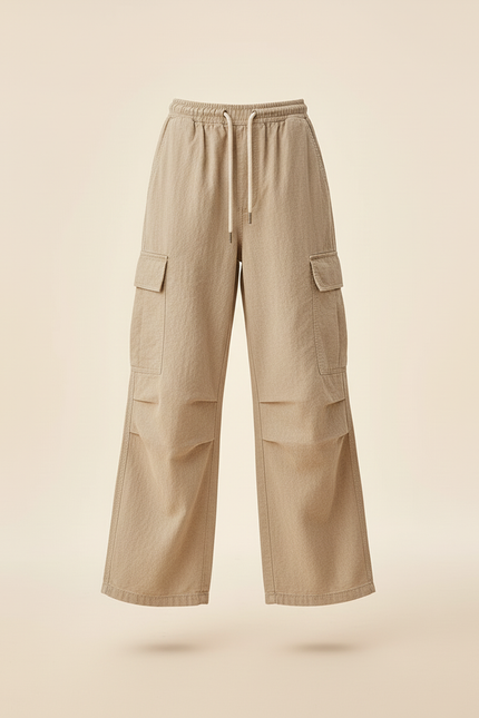 Pantalon Baggy Beige Cargo Ample Coton Fluide - vue 3