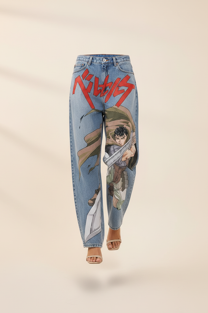 Pantalon Baggy Jean Clair Ample Manga Imprimé Rouge - Bleu - vue 3