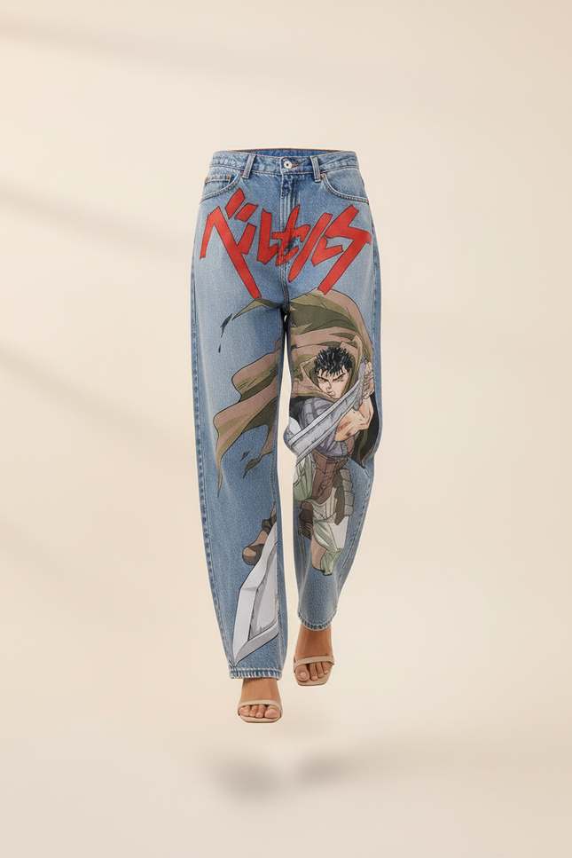Pantalon Baggy Jean Clair Ample Manga Imprimé Rouge - Bleu - vue 3