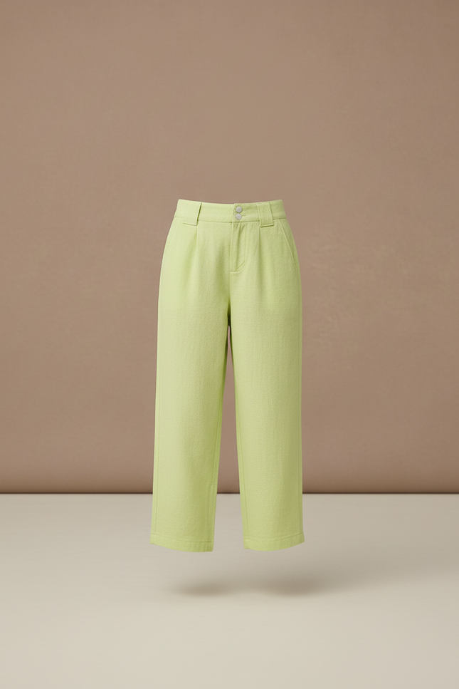 Pantalon Baggy Vert Citron Lin Ample Enfant - vue 3
