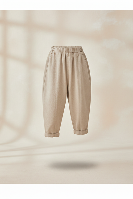 Pantalon Baggy Garçon Beige Taille Élastique - Lin - vue 3