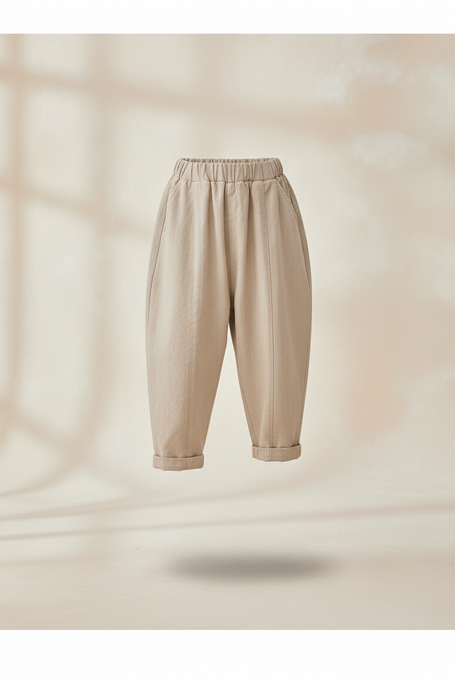 Pantalon Baggy Garçon Beige Taille Élastique - Lin - vue 3