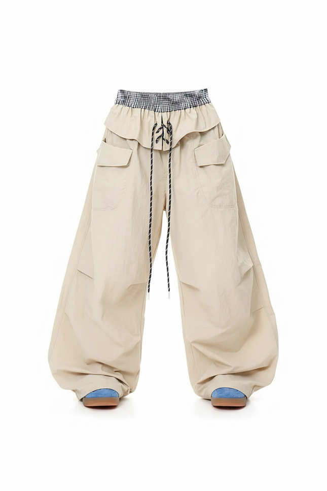 Pantalon Baggy Beige Cargo Ample Plissé Décontracté - Polyester - vue 2