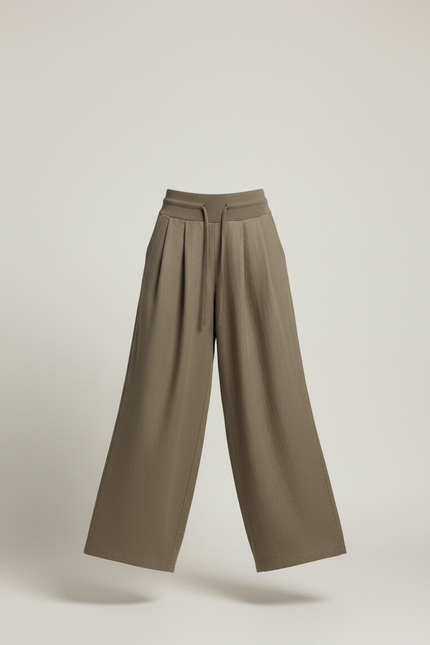 Pantalon Baggy Vert Kaki Ample Fluide Décontracté Femme - Lin - vue 3