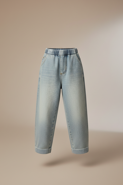 Pantalon Baggy Garçon Bleu Taille Élastique Denim Streetwear - Jean - vue 3