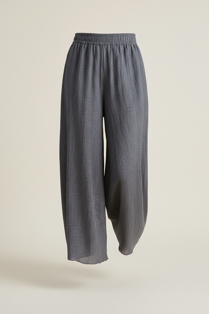 Pantalon Baggy Gris Ample Lin Fluide Femme - vue 3