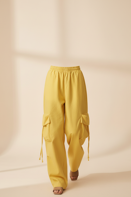 Pantalon Baggy Jaune Cargo Ample Décontracté Femme - Toile - vue 3