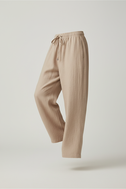Pantalon Baggy Beige Coton Lin Ample Décontracté - vue 3