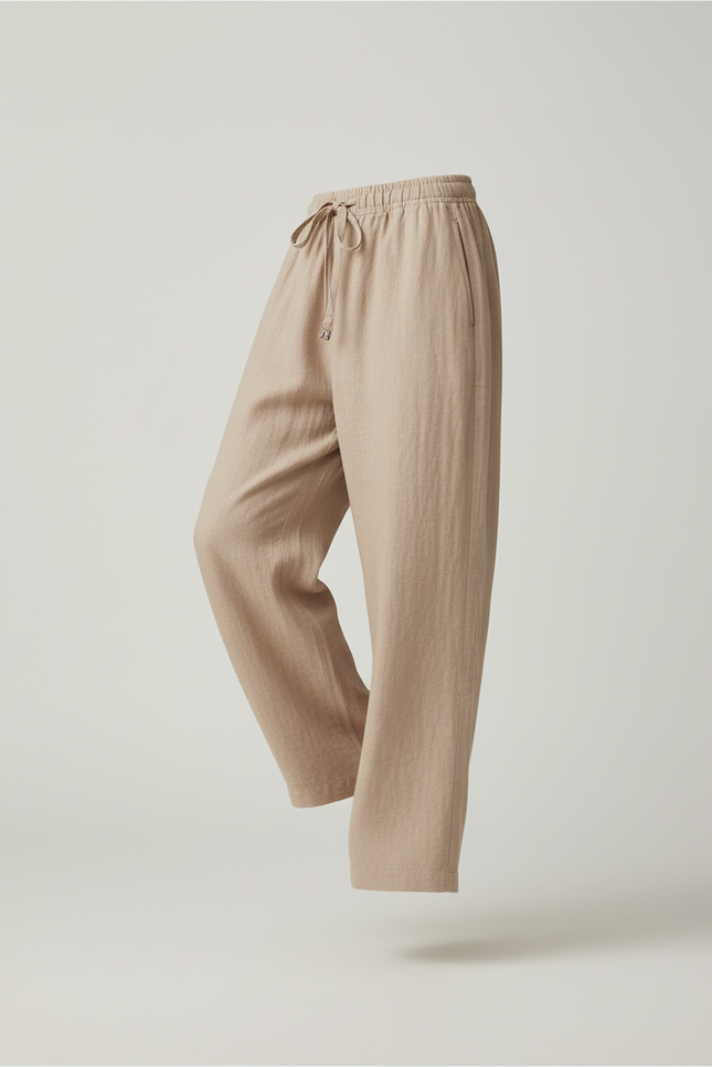 Pantalon Baggy Beige Coton Lin Ample Décontracté - vue 3