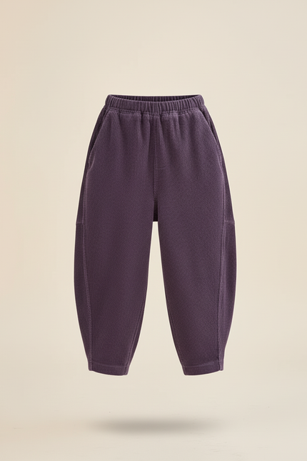 Pantalon Baggy Fille Taille Élastique Velours - Violet Cordé - vue 3