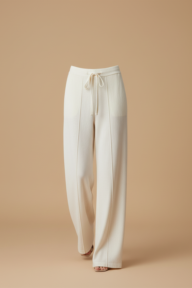 Pantalon Baggy Crème Tricoté Ample Décontracté Hiver - Beige Maille - vue 3