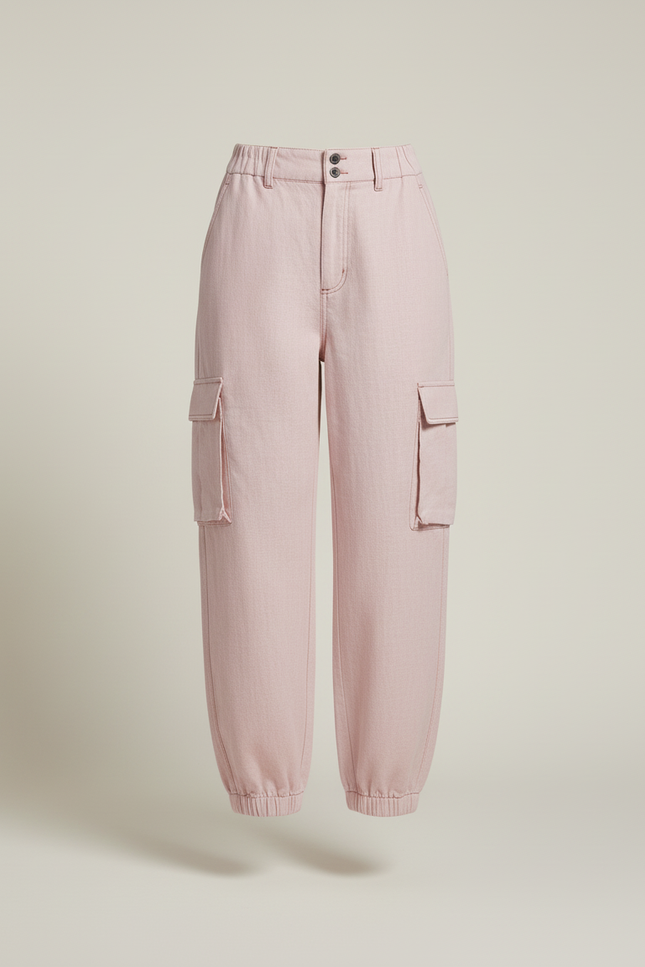 Pantalon Baggy Rose Cargo Ample Coton Femme - vue 3