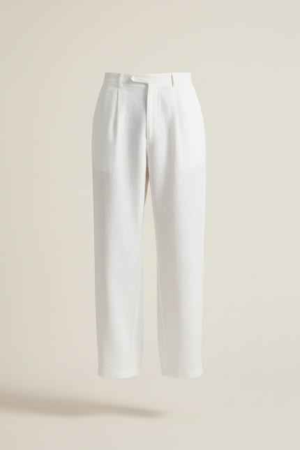 Pantalon Baggy Blanc Lin Plissé Ample Décontracté Homme - vue 3