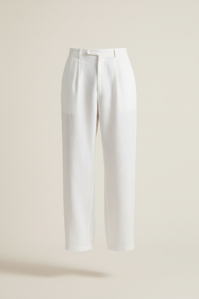 Pantalon Baggy Blanc Lin Plissé Ample Décontracté Homme - vue 3
